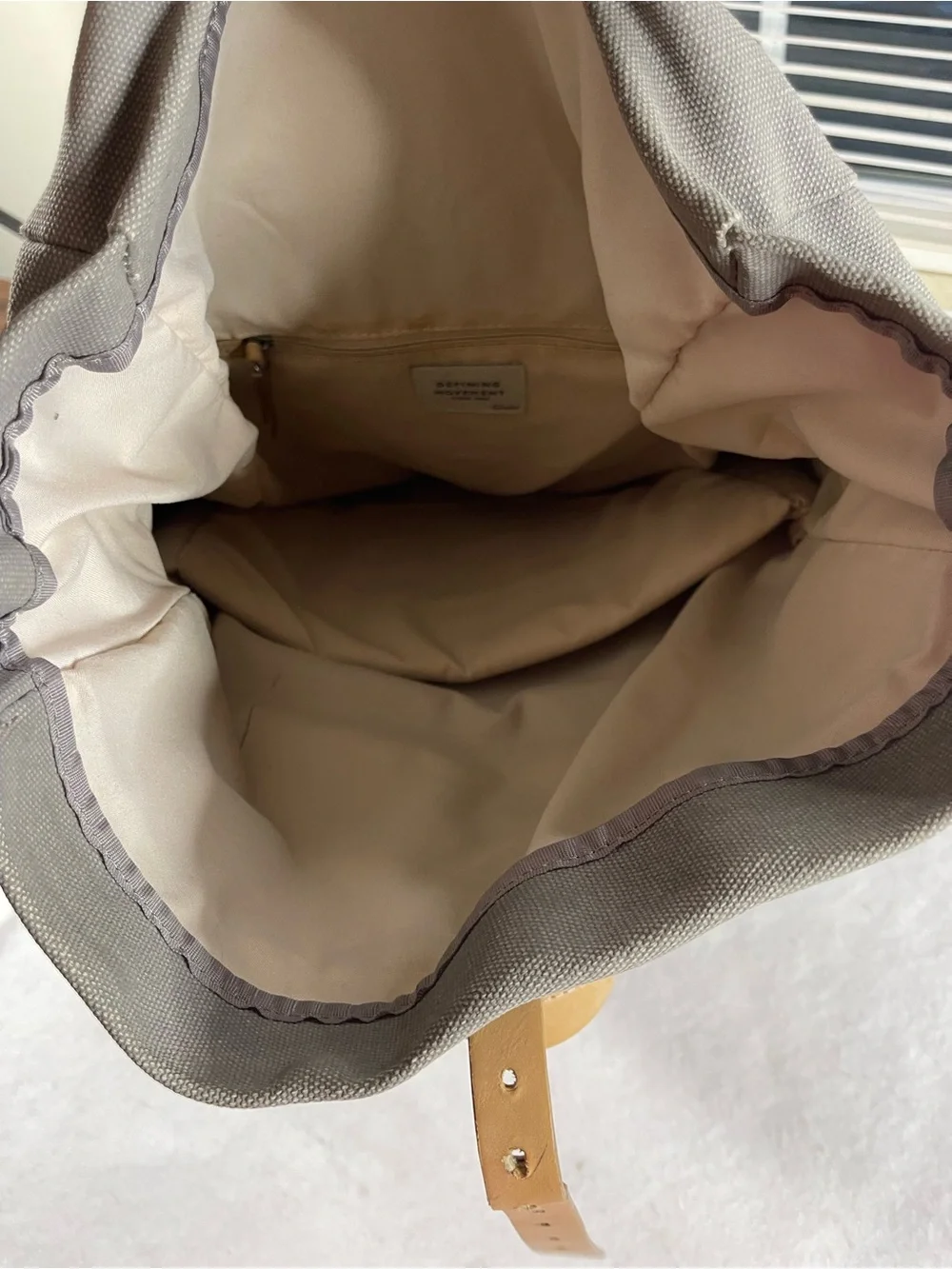 Clarks Gray Canvas Roll Top Backpack Laptop Travel Daypack Faux Leather Trim